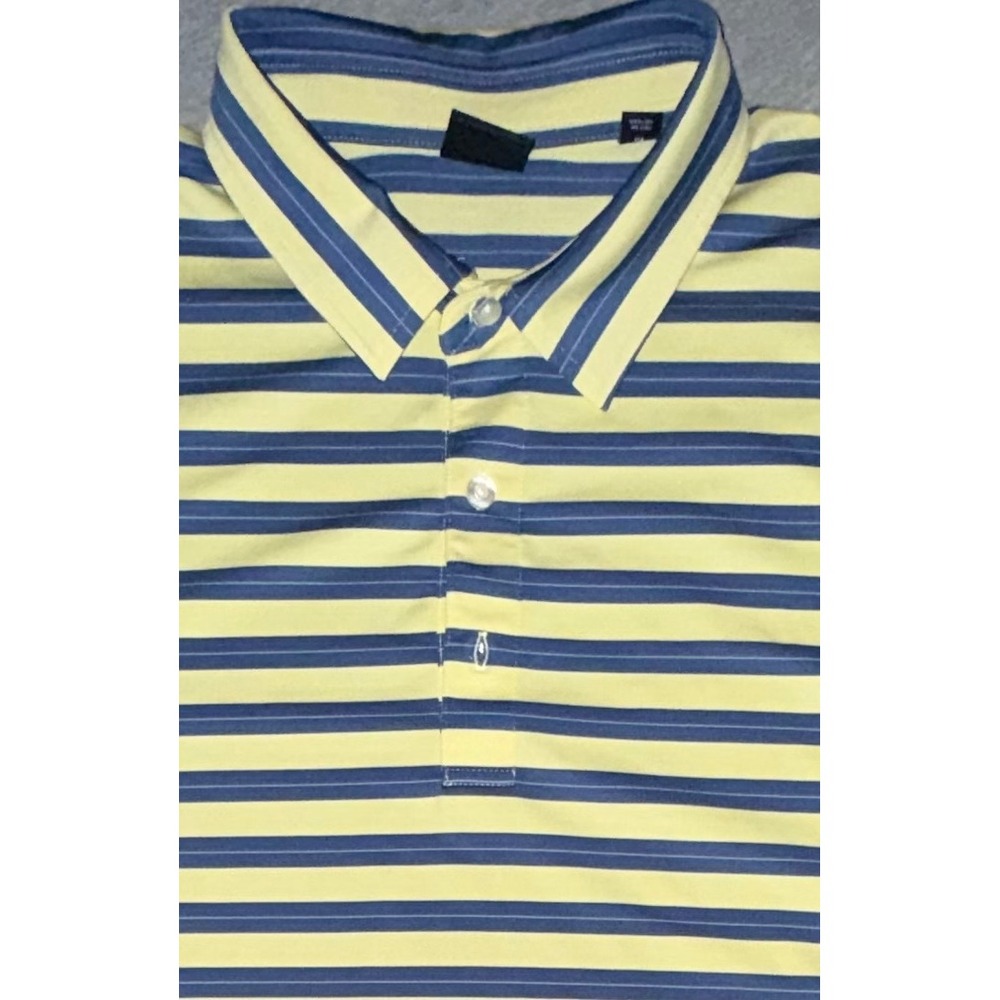 Dunning Golf Mens XL Polo Shirt Striped Yellow Blue Performance Golfcore Preppy
